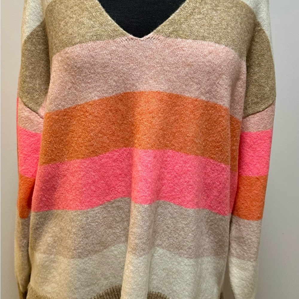 Loft Wool Striped Multicolor Women's V-neck Sweater